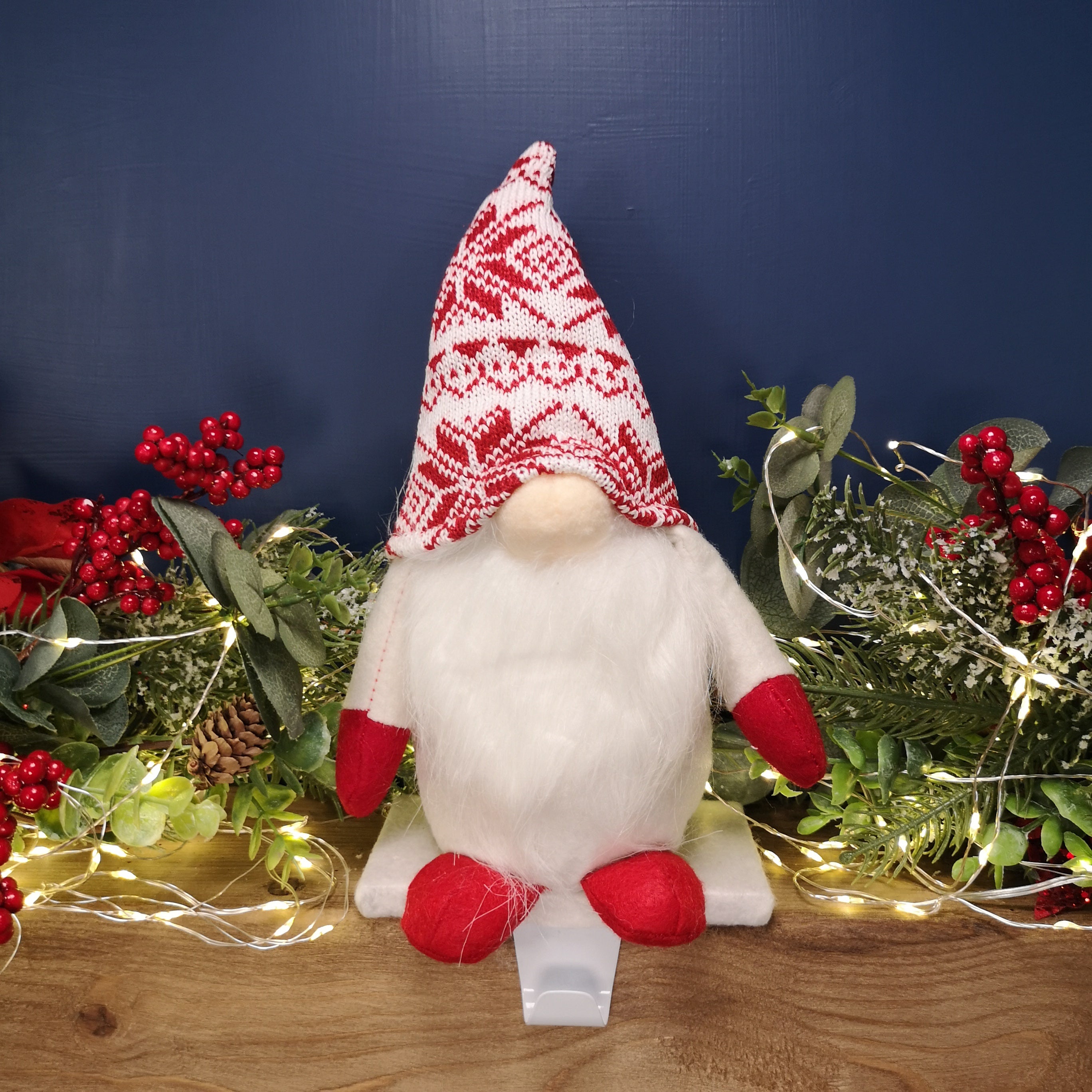 30cm Plush Gnome Gonk Christmas Stocking Holder Decoration with White Body