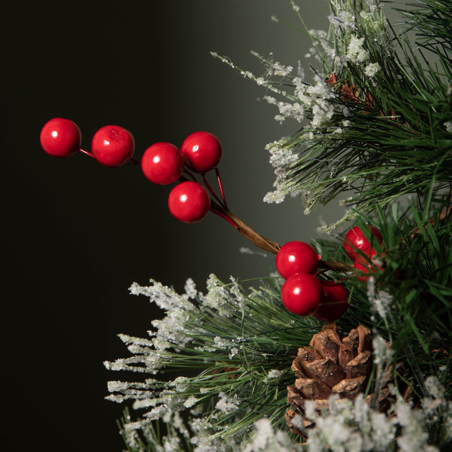 50cm Mini Christmas Tree in Burlap Base with Frosted Tips & Red Berries