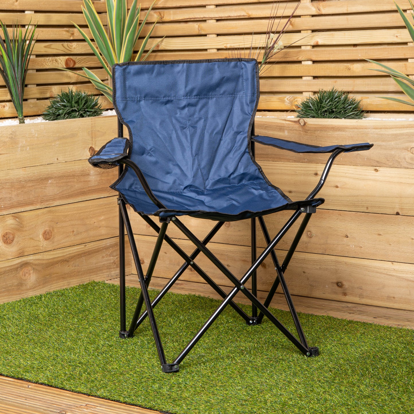 Blue Folding Canvas Camping / Festival / Outdoor Chair with Arms and Cup Holder