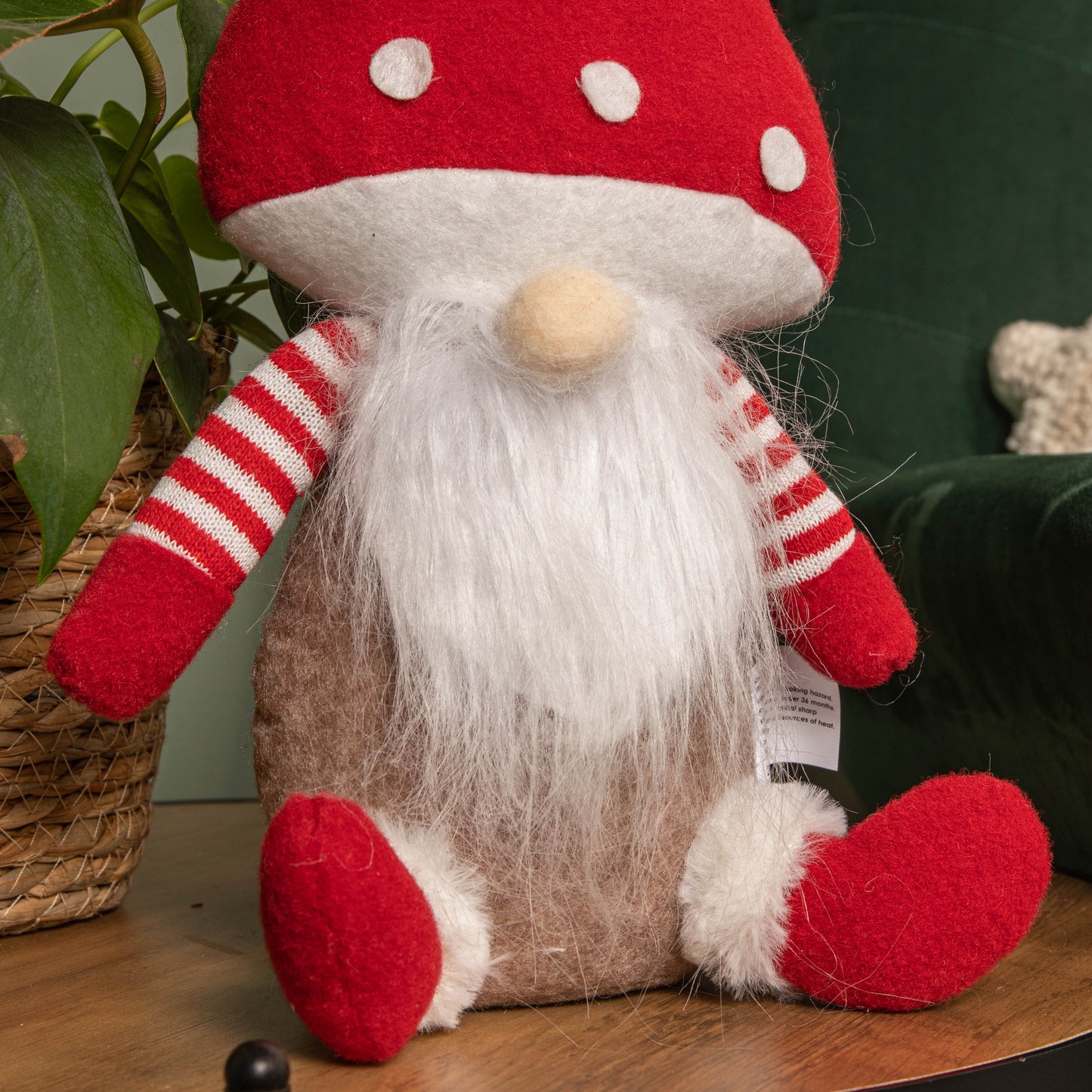 28cm Red and White Sitting Christmas Gonk with Mushroom Hat