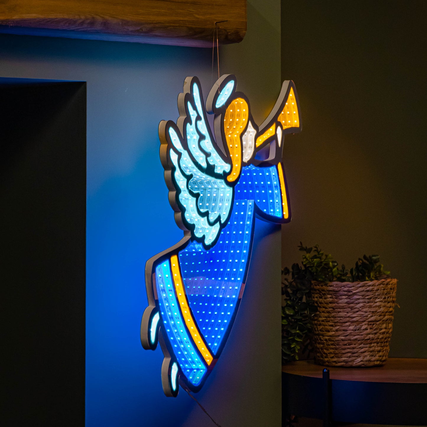 65cm Infinity Hanging Christmas Angel with Blue and Gold LEDs