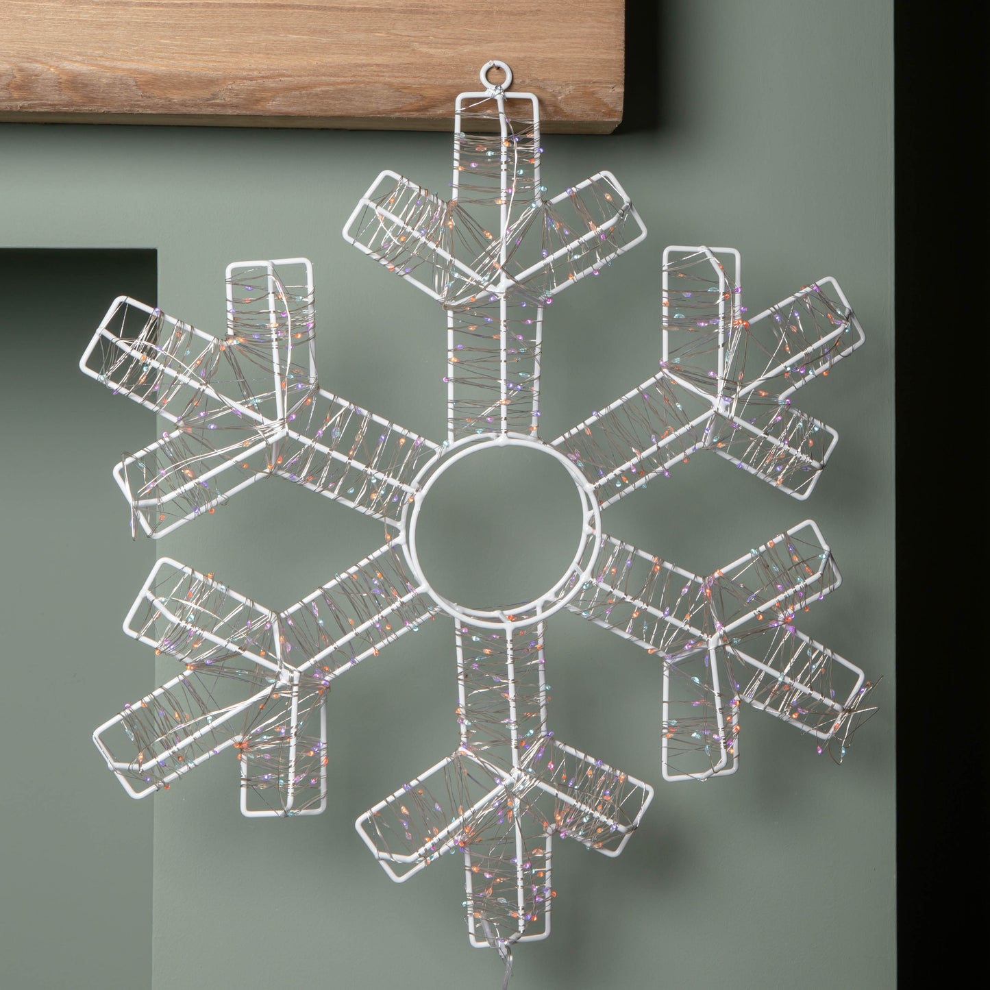 45cm Light up White Metal Hanging Christmas Snowflake with 600 Rainbow LEDs