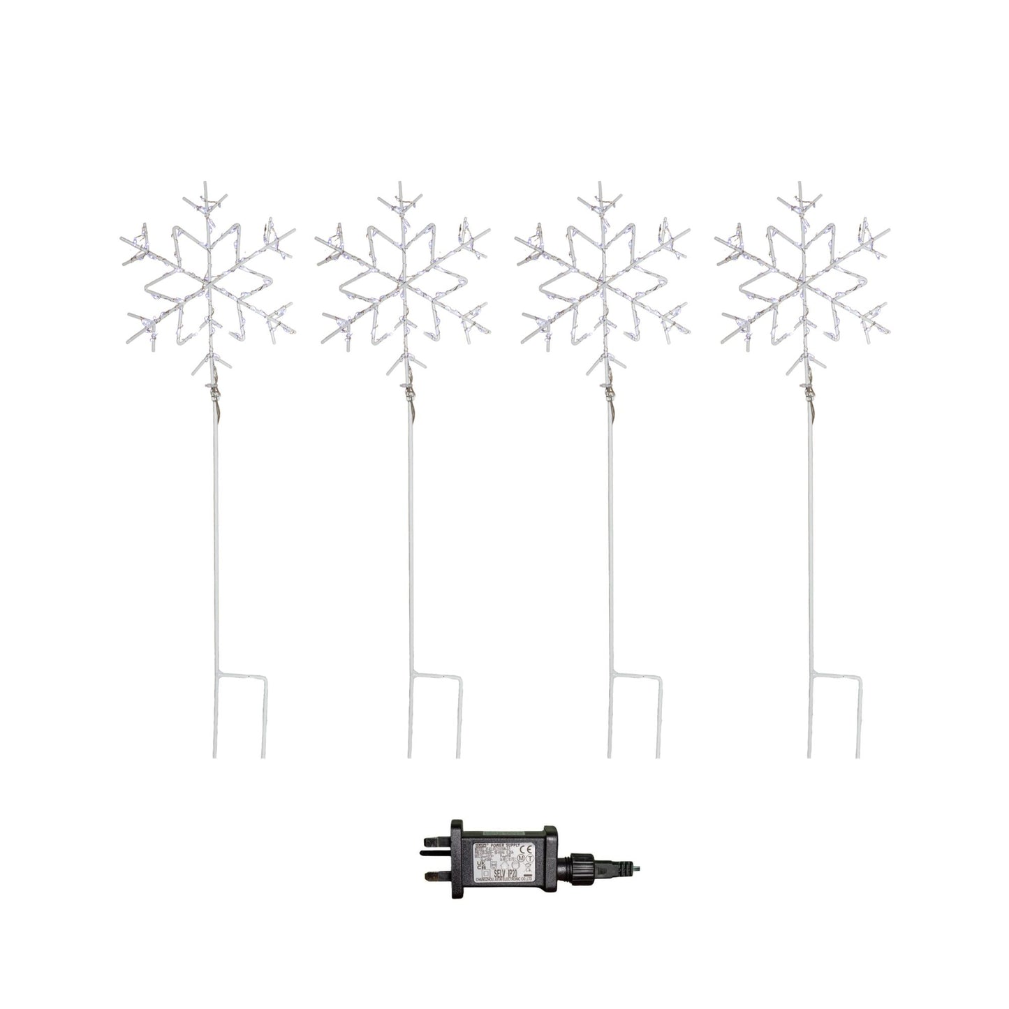 Set of 4 60cm Light up Christmas Snowflake Path Lights with 260 White LEDs