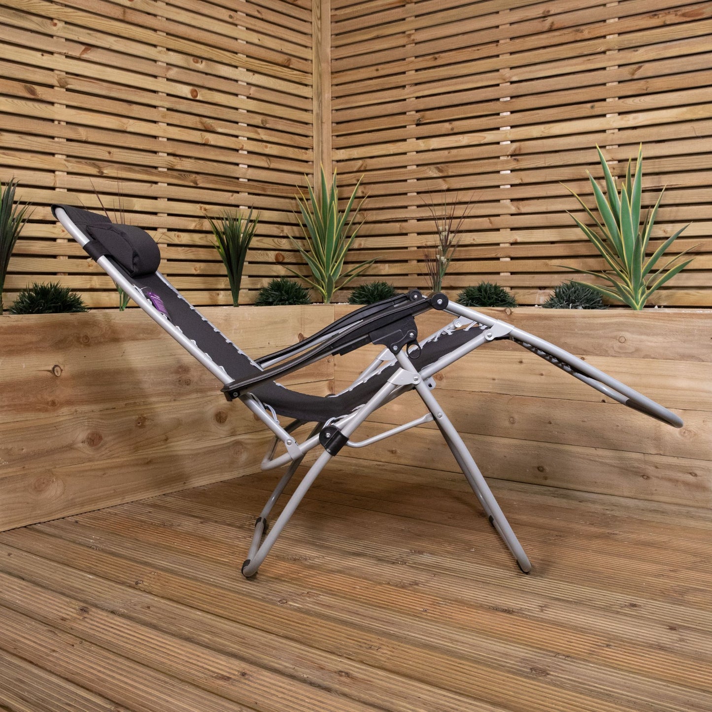 Multi Position Garden Gravity Relaxer Chair Sun Lounger in Black & Silver