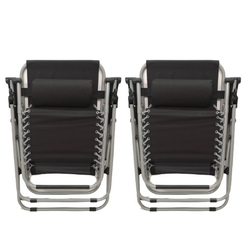 Set of 2 Multi Position Garden Zero Gravity Relaxer Chair Sun Lounger in Black & Silver