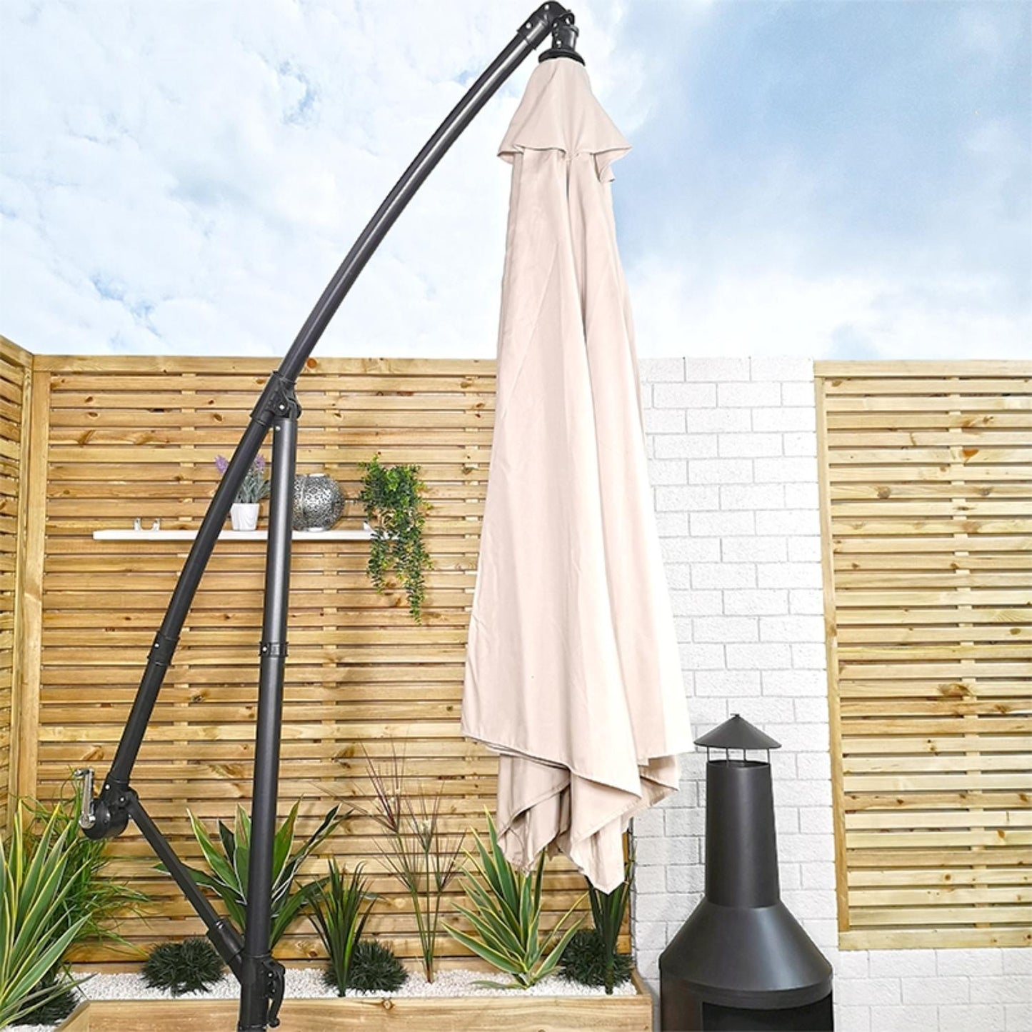 Samuel Alexander 3m Cantilever Parasol in Beige with Crank Handle for Patio Garden