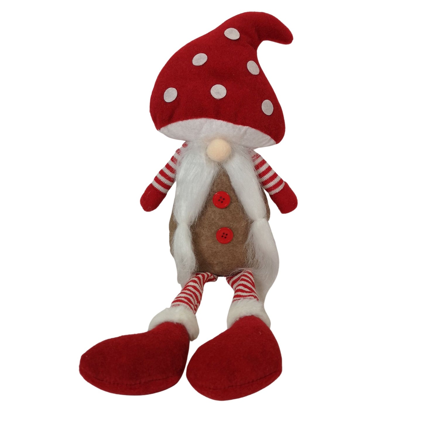 53cm Stripey Red Plush Sitting Christmas Girl Gonk with Dangly Legs and Mushroom Hat