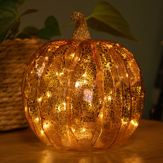 20cm Battery Operated Light up Glass Pumpkin Halloween Decoration with Warm White LEDs