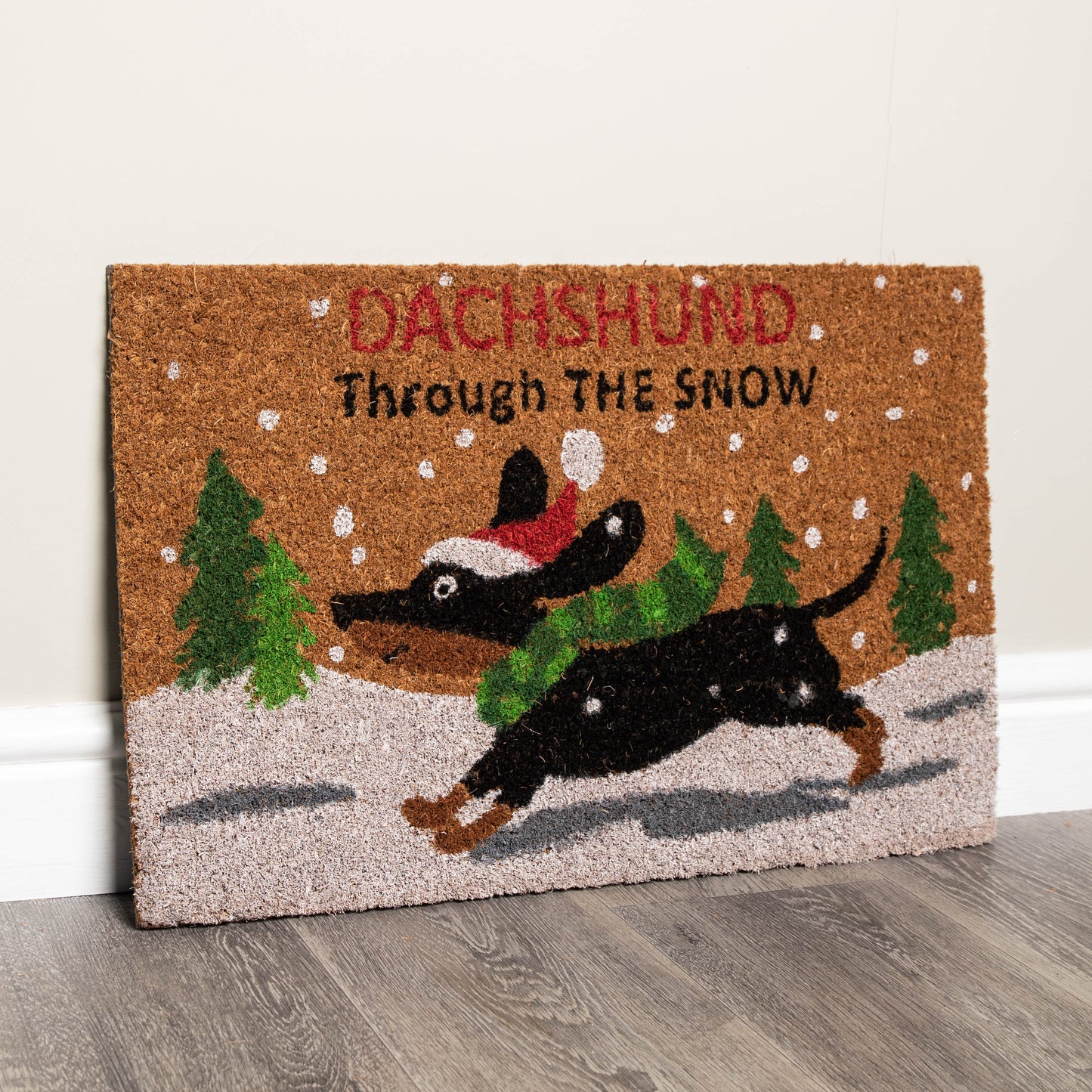 60cm x 40cm Brown Christmas Dashing Dachshund Dog Doormat 