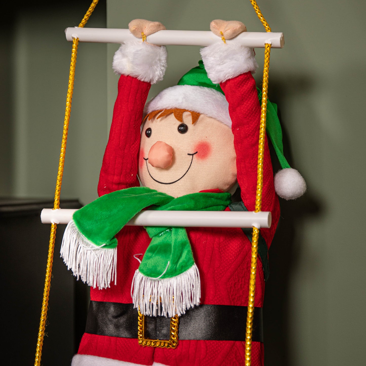 60cm Red Hanging Elf with Backpack Climbing Ladder Christmas Decoration