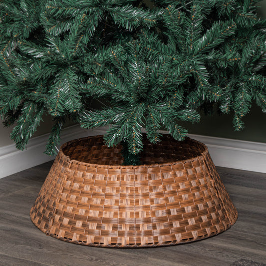 48/70cm Samuel Alexander Large KD Plastic Wicker Rattan Woven Christmas Tree Skirt in Brown