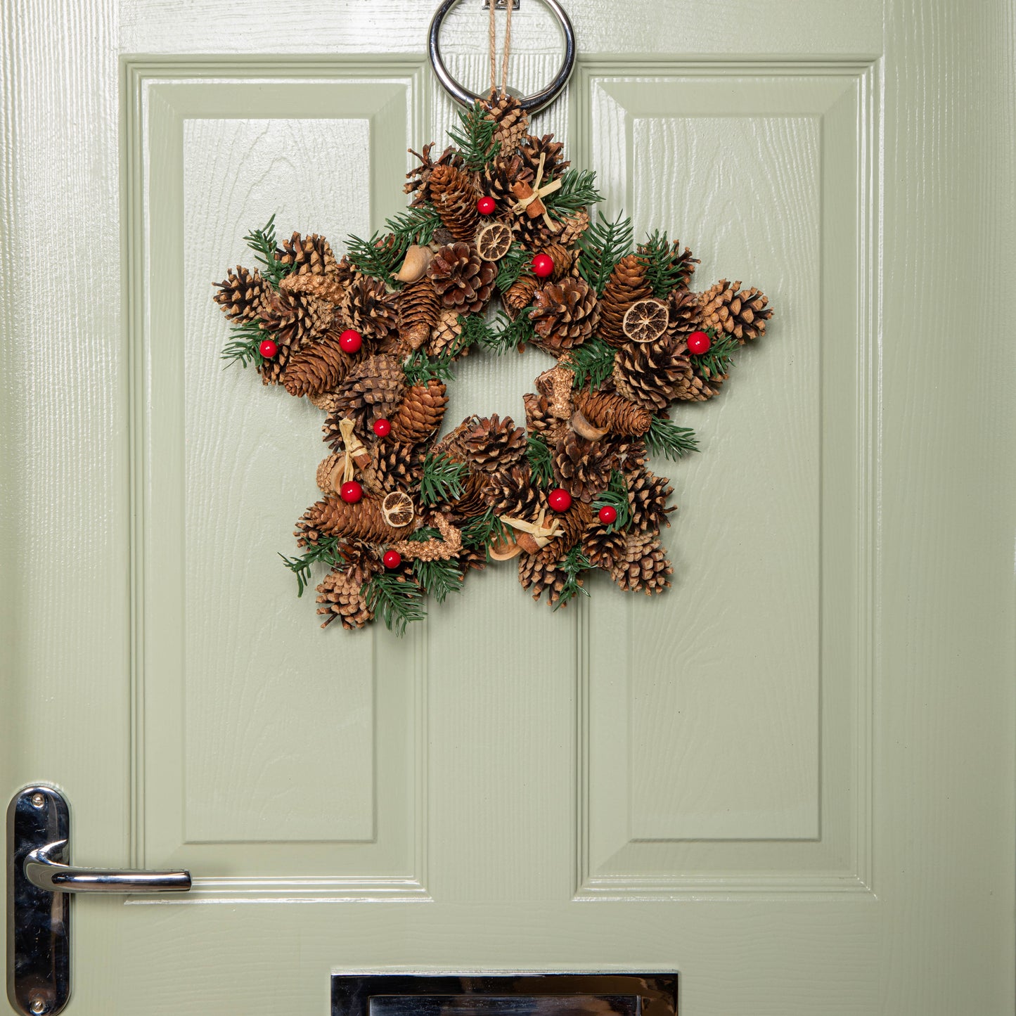 35cm Winter Spice Star Hanging Christmas Wreath with Pine Cones Red Berries & Dried Fruit