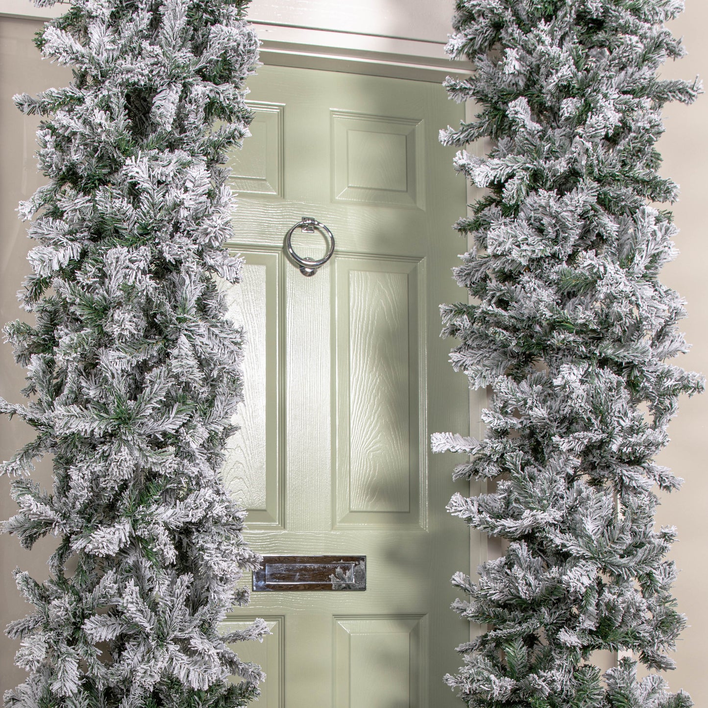 8ft (2.52m) Slimline Single Door Artificial Snow Flocked Christmas Tree Arch in Green with 2000 Tips