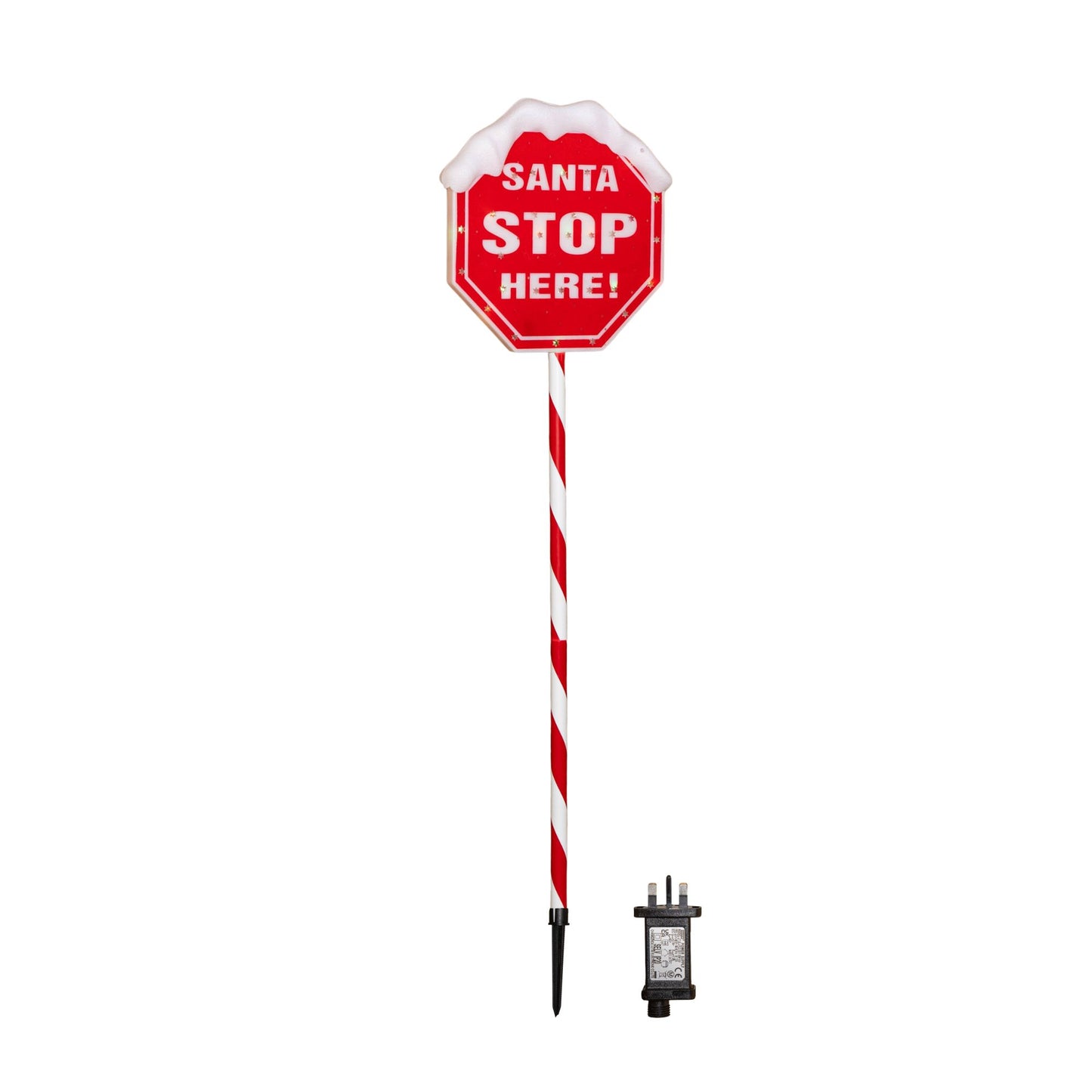 1m Light up Red Santa Stop Here Sign with 30 Multi-Coloured LEDs 