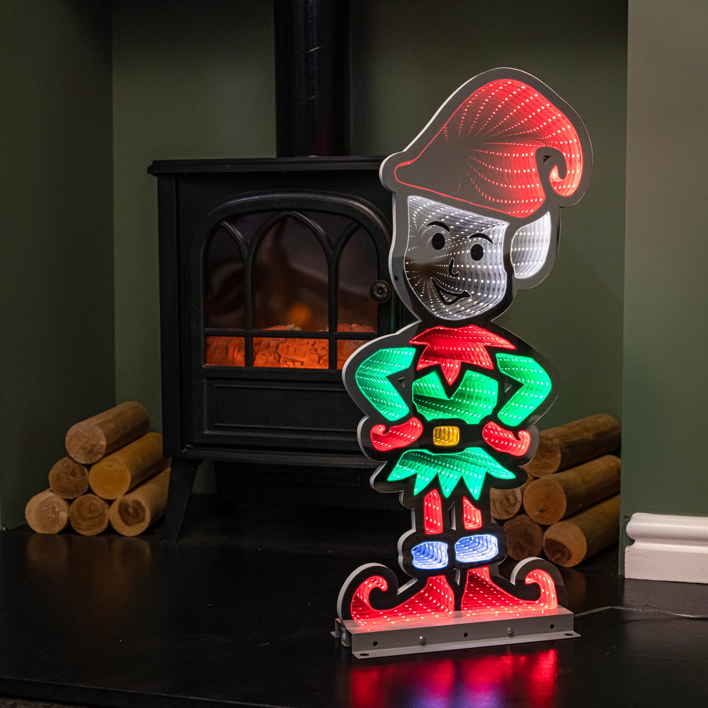 60cm Infinity Elf in Red Boots on Metal Base with Green and Red LEDs