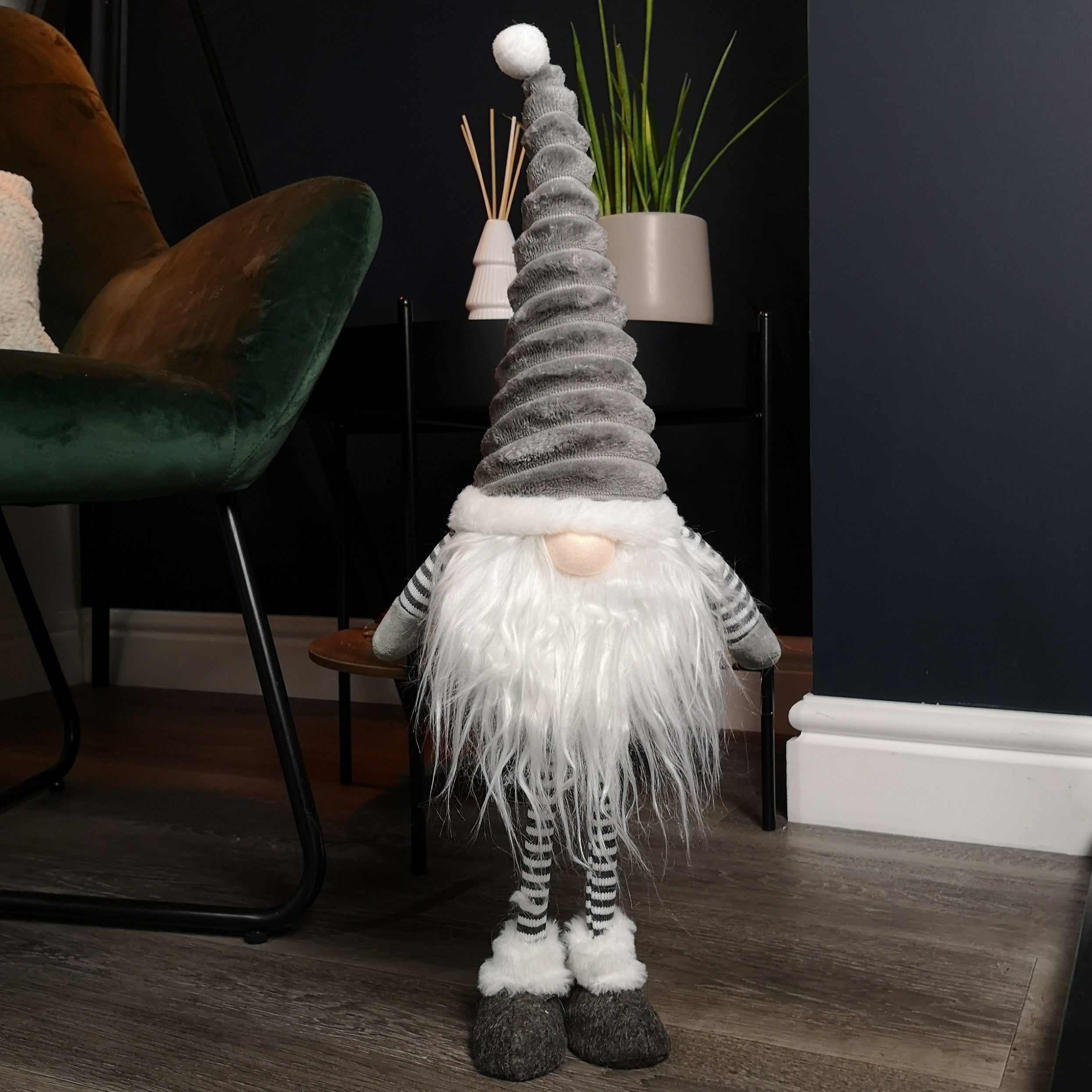 53cm Standing Plush Christmas Gonk with Grooved Hat in Grey