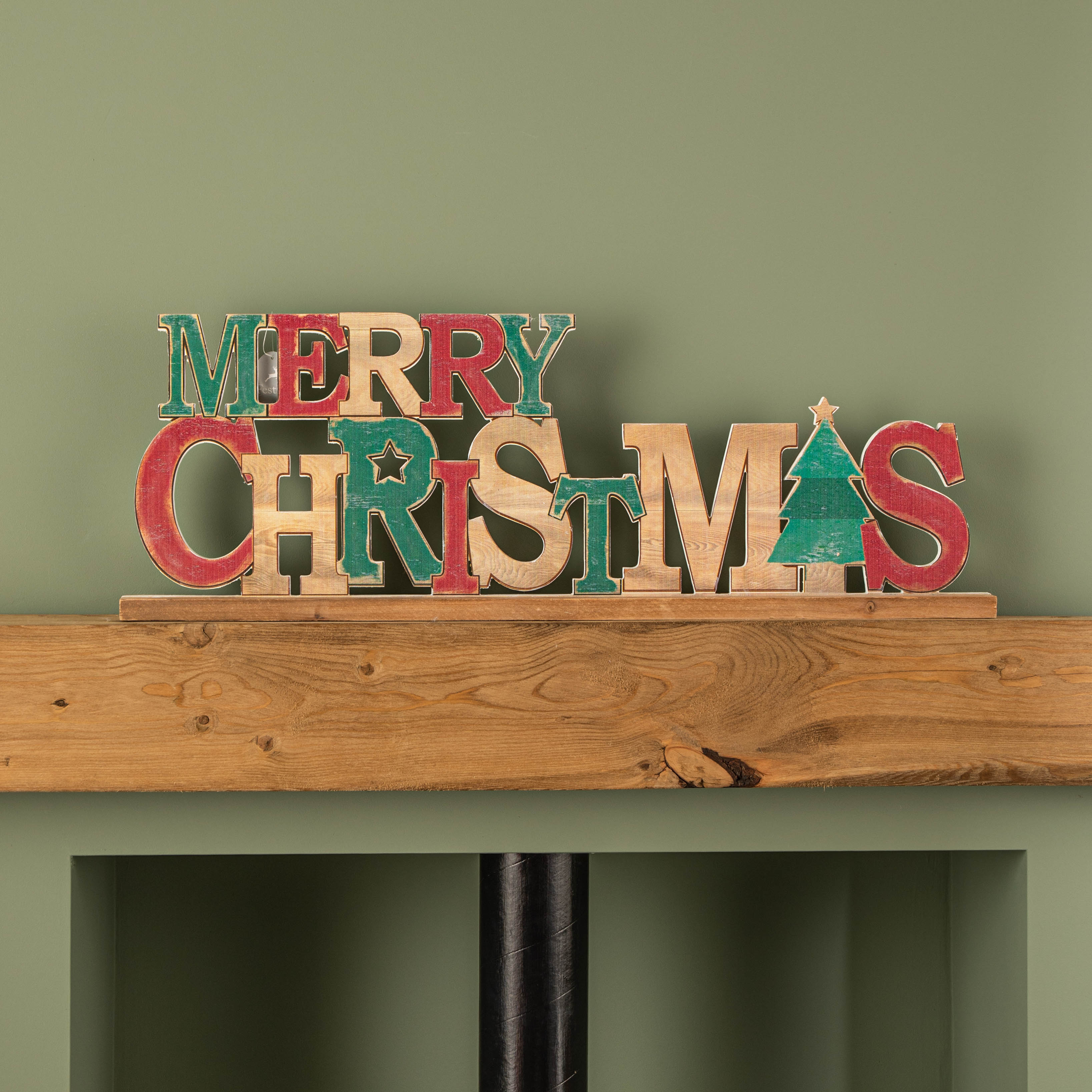 80cm Red and Green Wooden Merry Christmas Table Top Sign