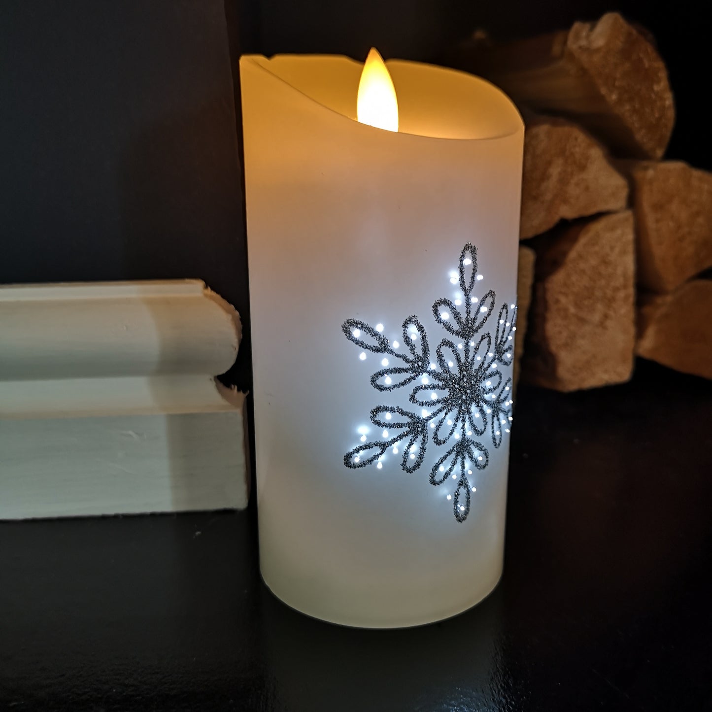 15cm Battery Operated Glitter Snowflake Dancing LED Candle Christmas Decoration with Round Lines