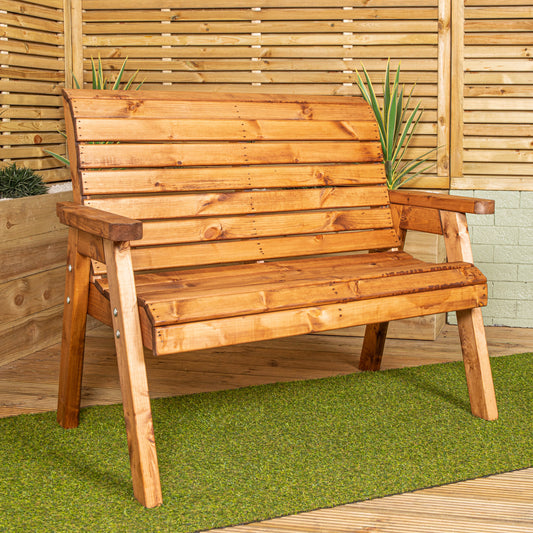 Charles Taylor Hand Made Traditional 2 Seater Chunky Rustic Wooden Garden Bench Furniture Flat Packed