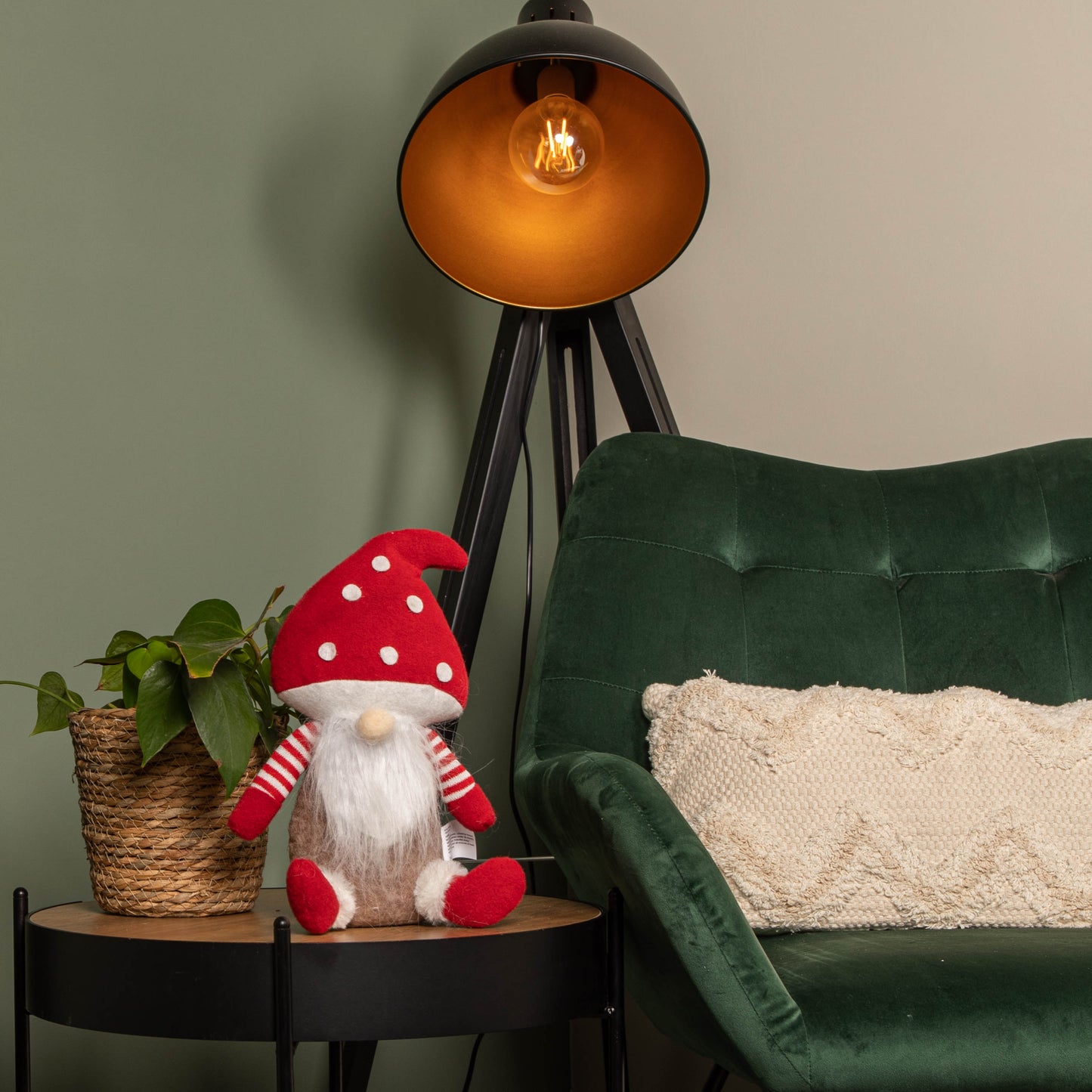 28cm Red and White Sitting Christmas Gonk with Mushroom Hat