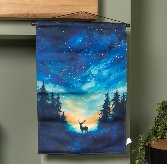 60cm x 40cm Battery Operated Light up Stag Fabric Hanging Christmas Banner