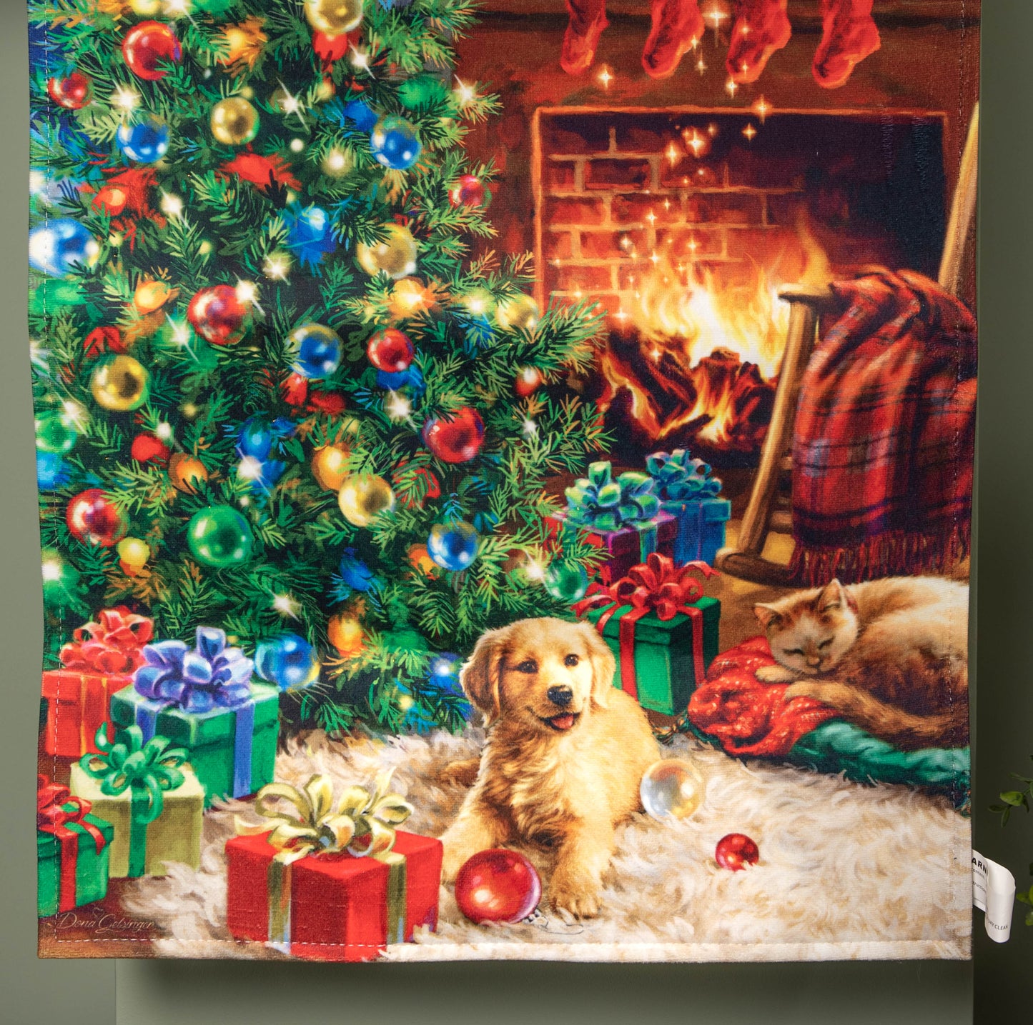 60 x 40cm Battery Operated Light up Fireplace and Tree Fabric Hanging Christmas Banner