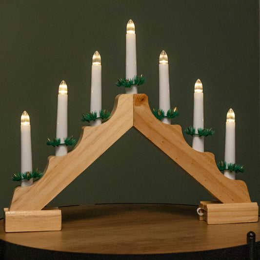 41cm Battery Operated Light up Wooden Christmas Candle Bridge with 7 Warm White LEDs