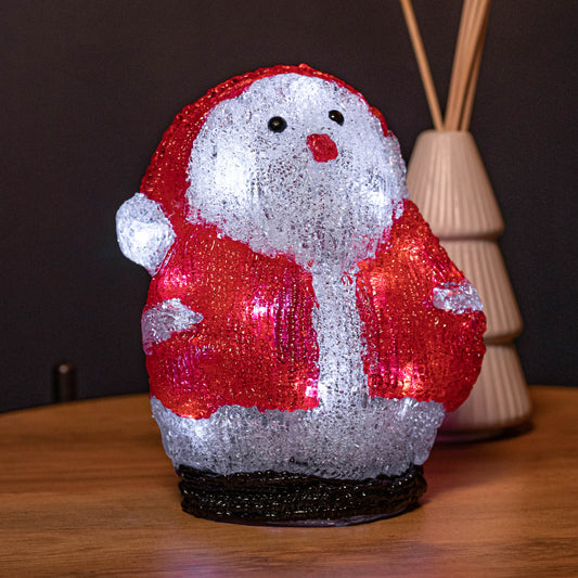 18cm Battery Operated Light up Acrylic Christmas Santa Decoration with 16 Ice White LEDs