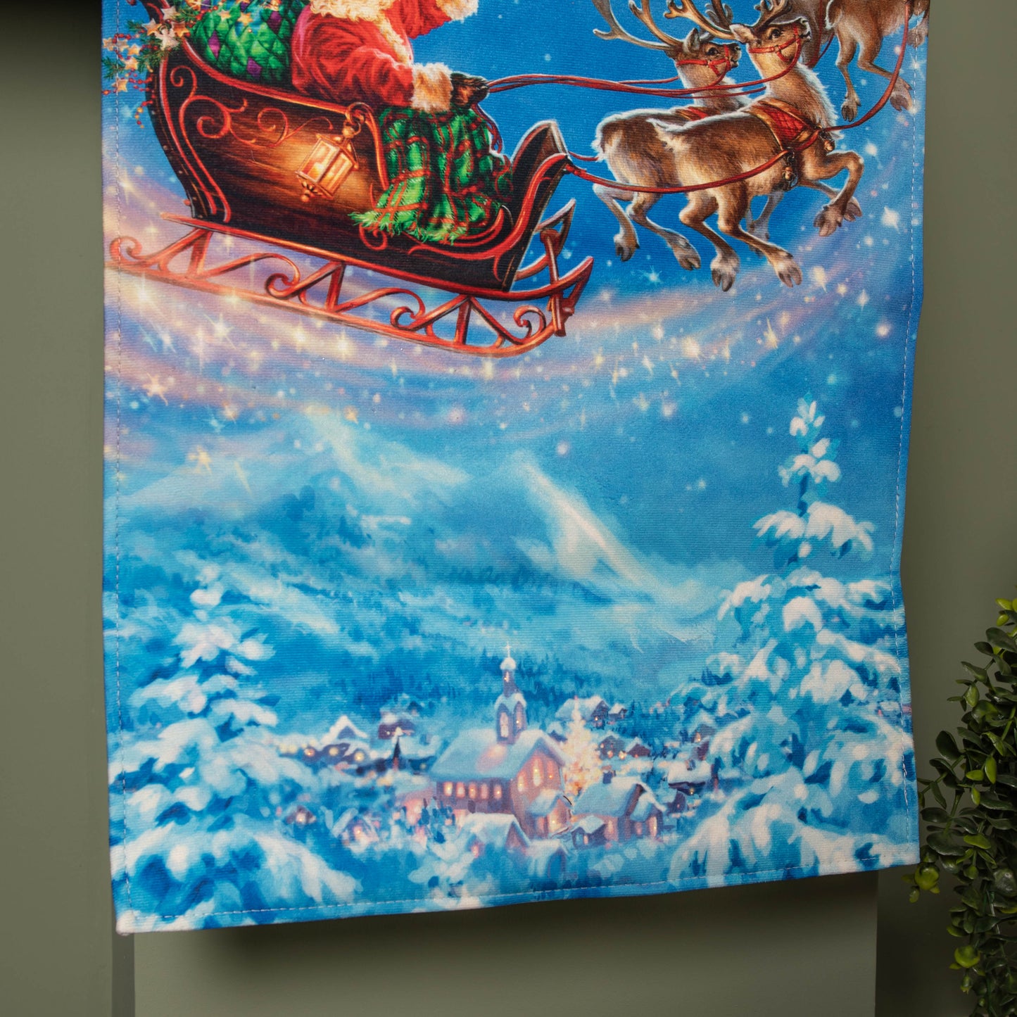 60cm x 40cm Battery Operated Light up Santa Sleigh Fabric Hanging Christmas Banner