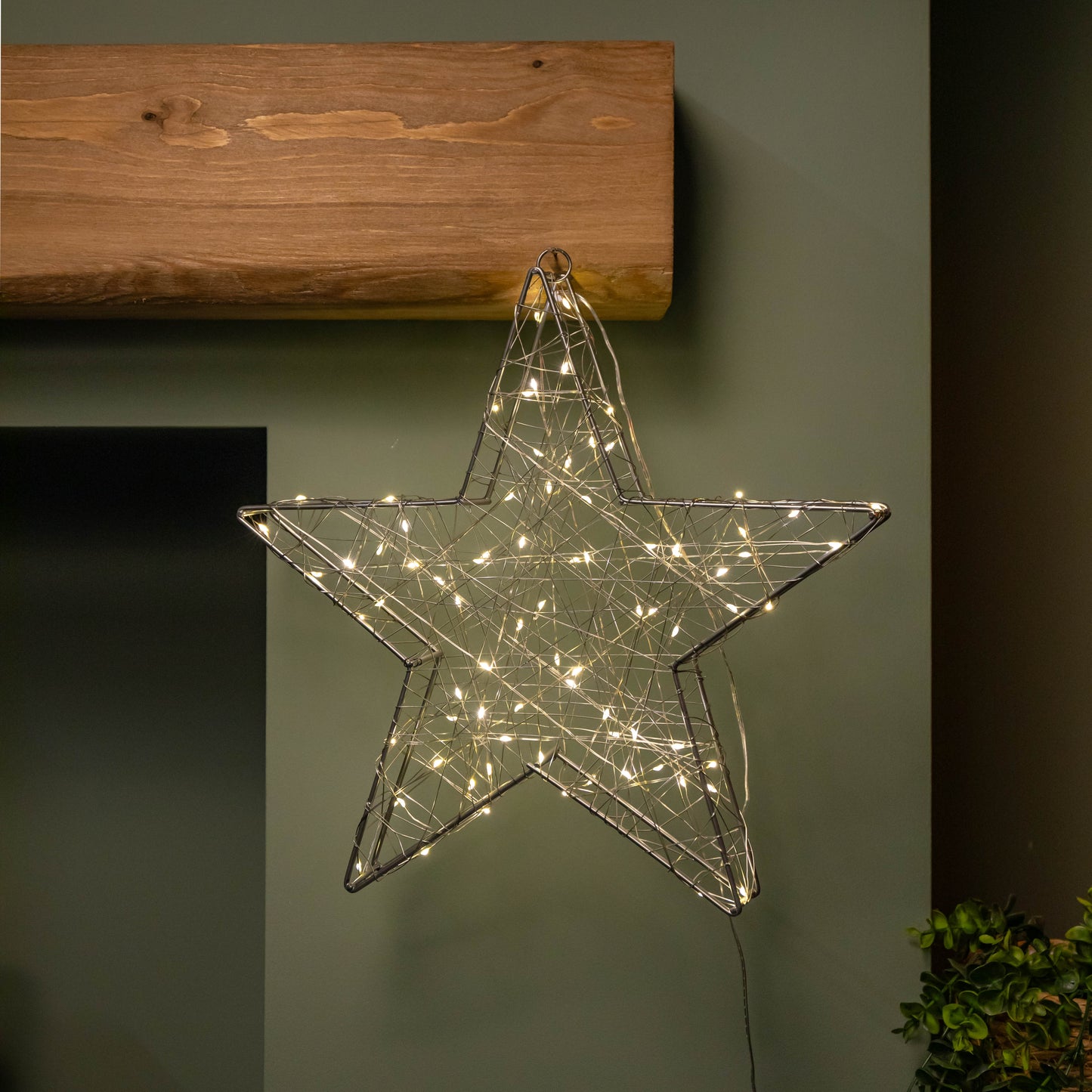 38cm Light up 3D Christmas Silver Star with 80 Warm White LEDs