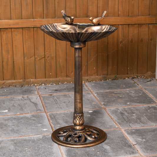 81cm Bronze Effect Garden Patio Bird Bath with Bird Sculptures