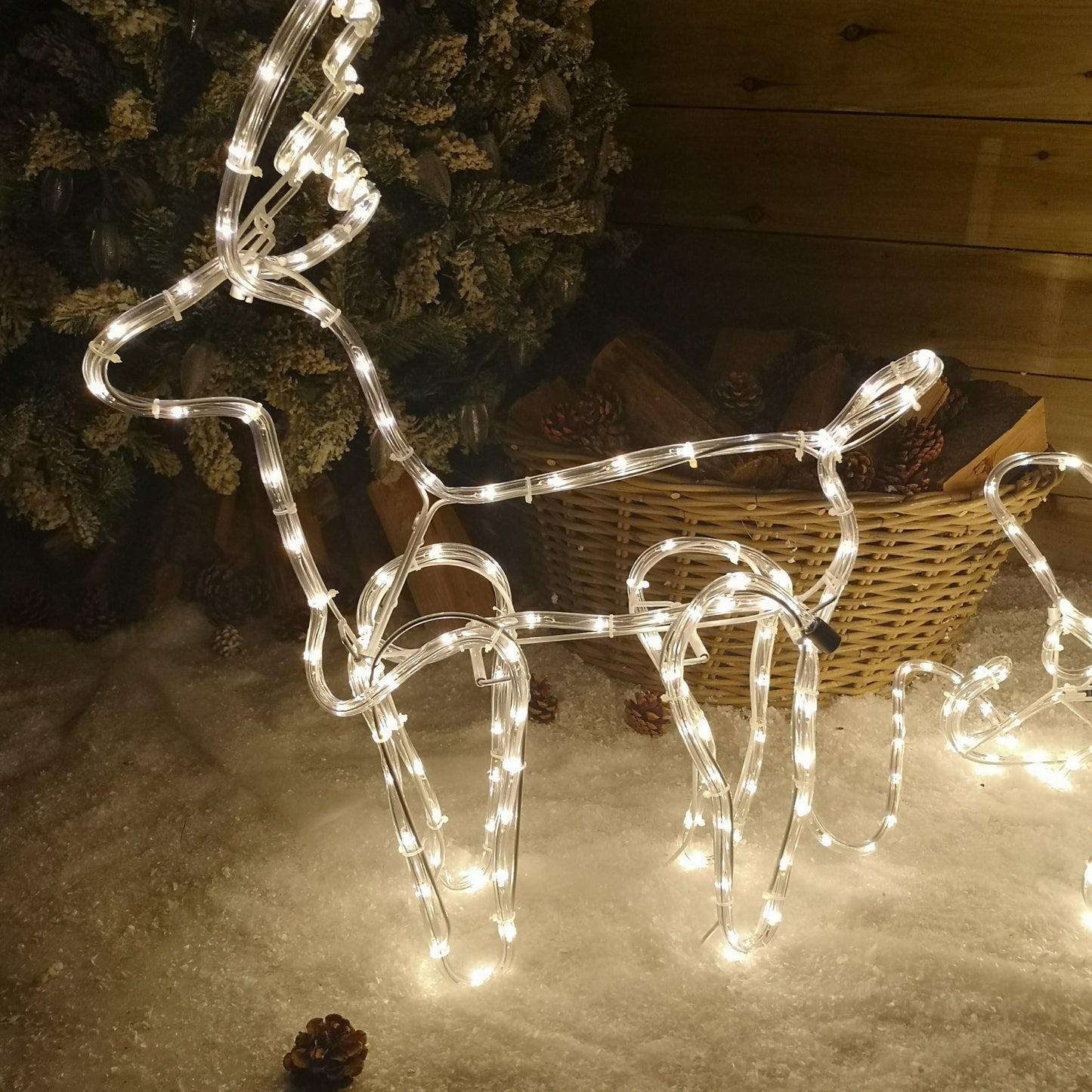 1.4m LED Rope Light Reindeer with Sleigh Christmas Decoration in White