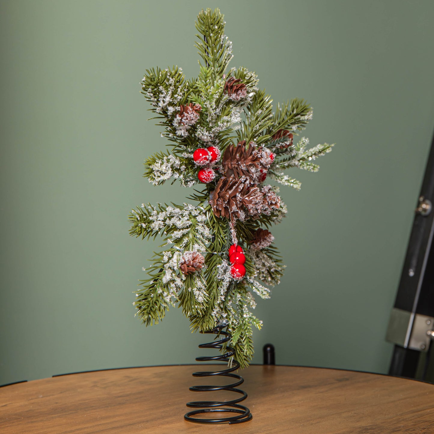 33cm Christmas Tree Topper with Pinecones, Red Berries and Frosted Seasonal Foliage