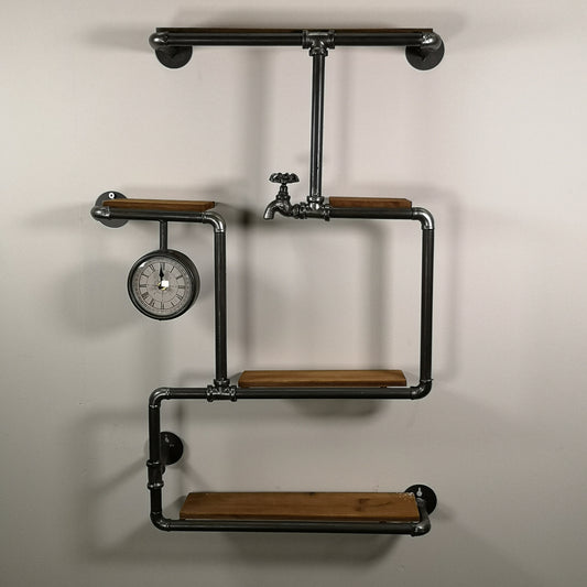 85cm Black and Steel Industrial Style Metal Pipe Shelves Tiered Shelving Unit