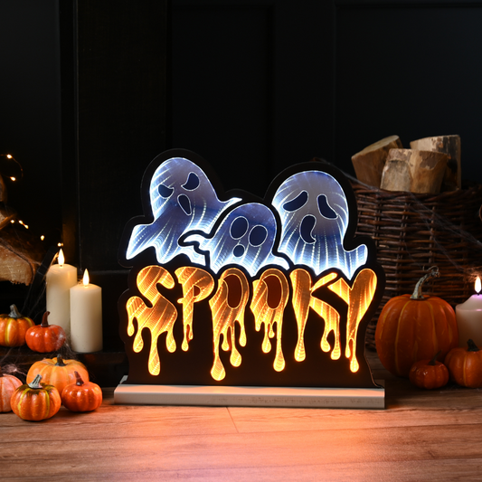 40cm Spooky Ghost Halloween Infinity Light with Orange and White LEDs