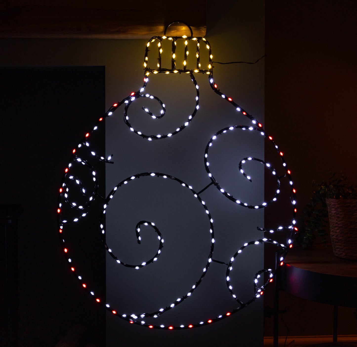 78cm Metal Hanging Christmas Bauble with 245 Static & Twinkling LEDs in Red & White