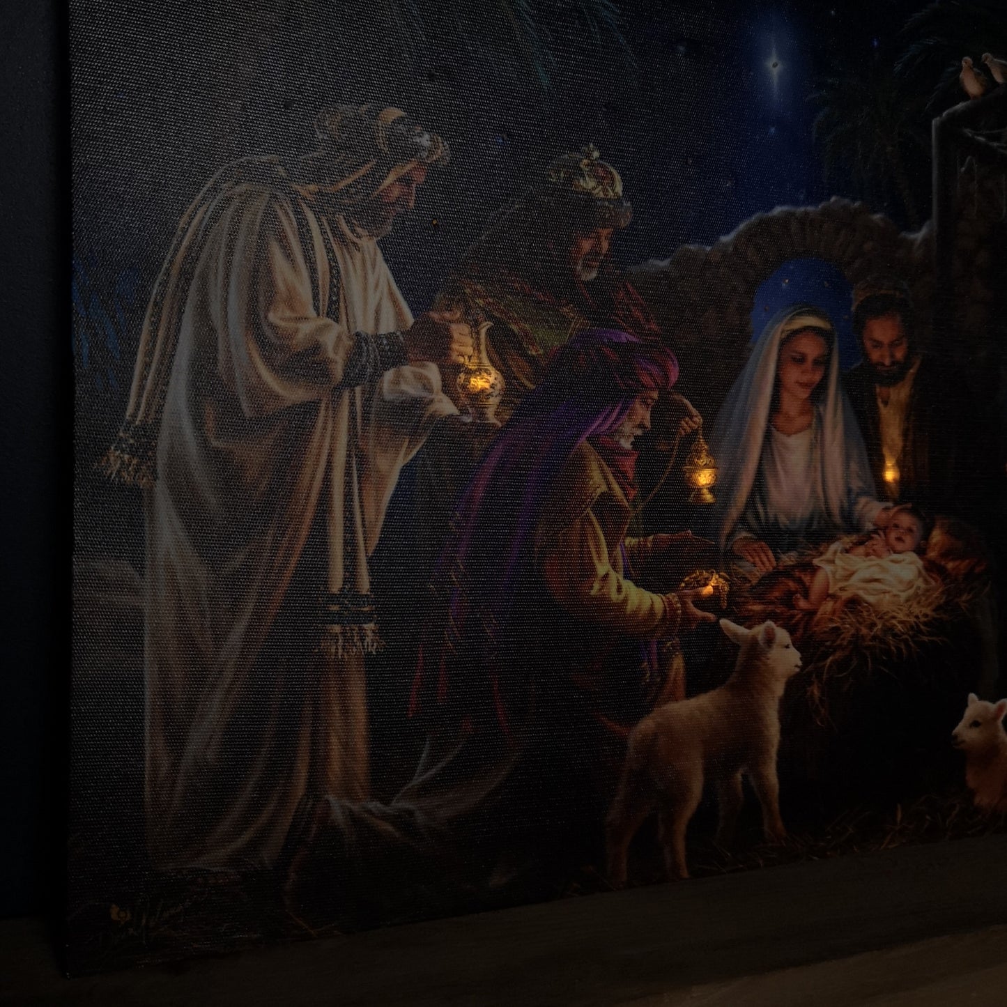 40cm x 30cm Premier Nativity Scene Fibre Optic Christmas Wall Canvas Picture