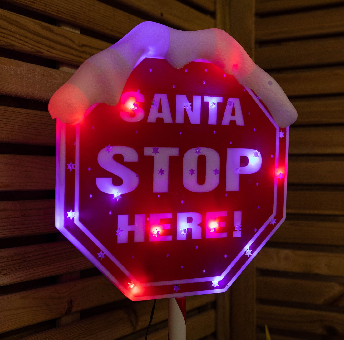 1m Light up Red Santa Stop Here Sign with 30 Multi-Coloured LEDs 