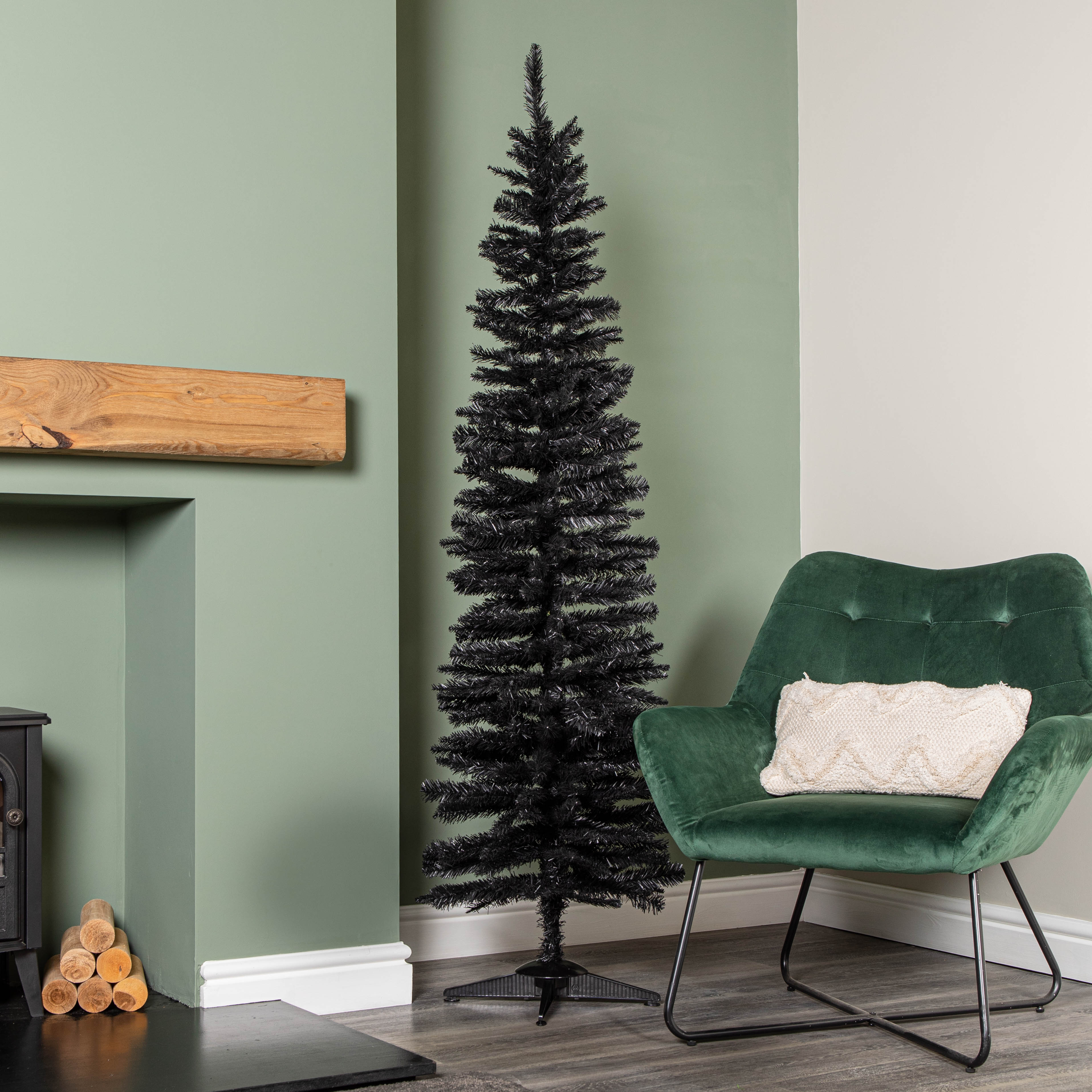 6ft (1.8m) Black Pencil Pine Artificial Christmas Tree with 321 Tips