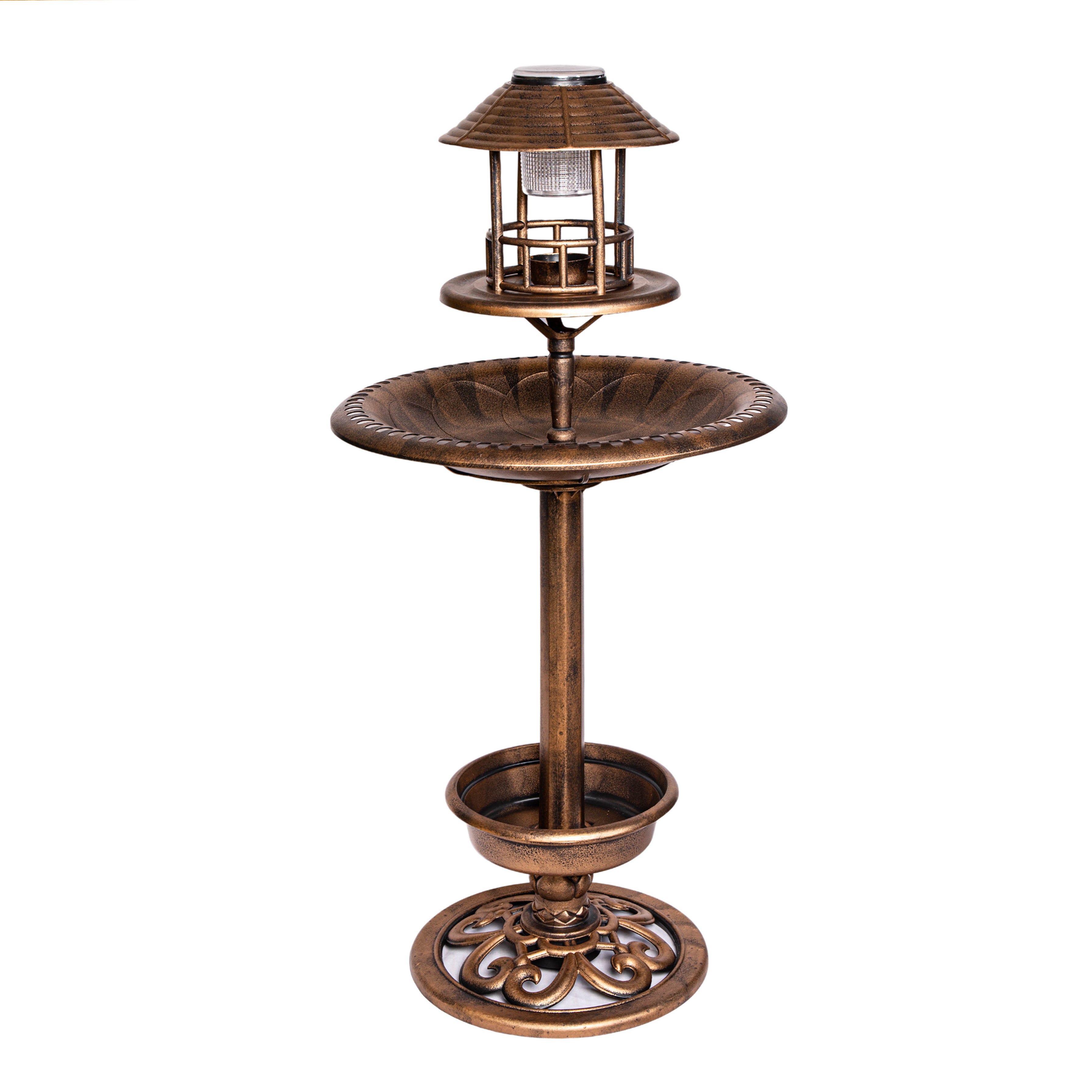 1.1m Bronze Effect Resin Garden Bird Bath & Table with Solar Light