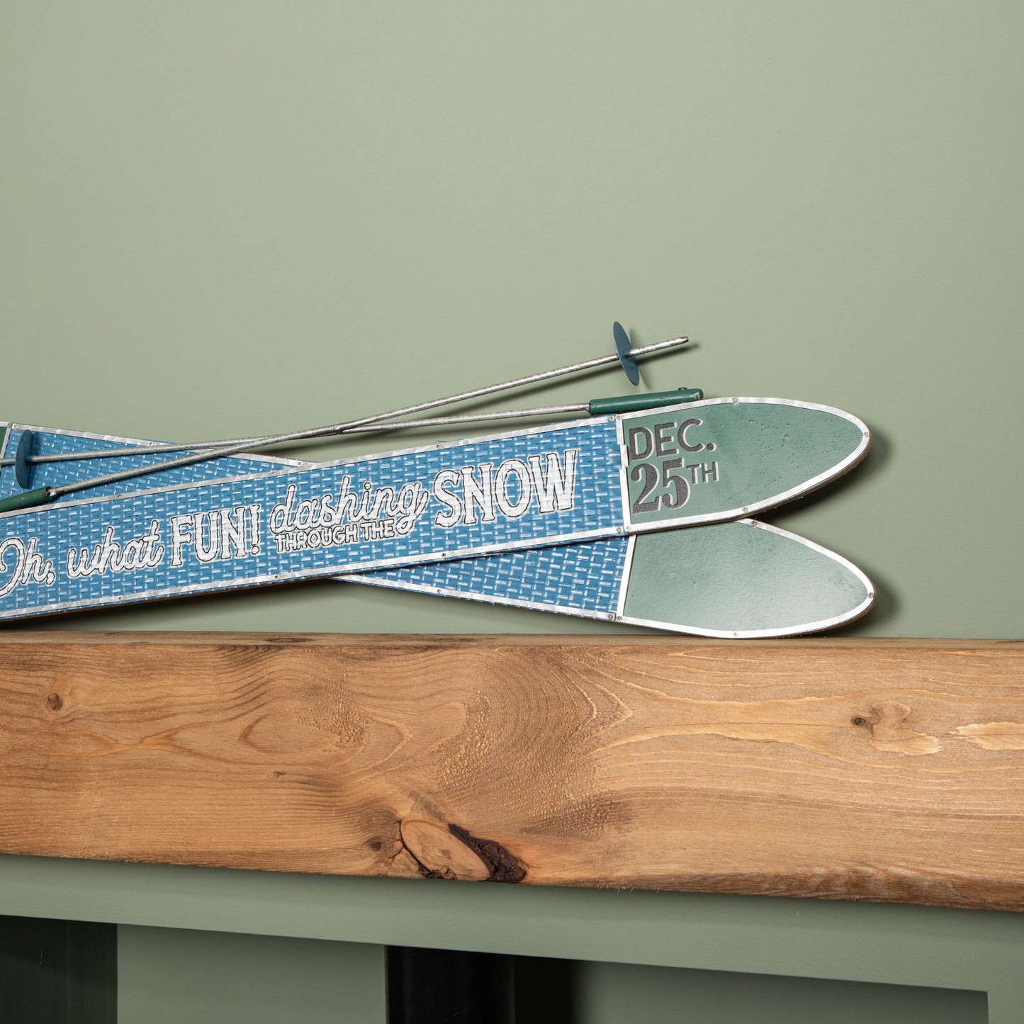 77cm Blue and Green Metal Hanging Ski Sign Christmas Decoration