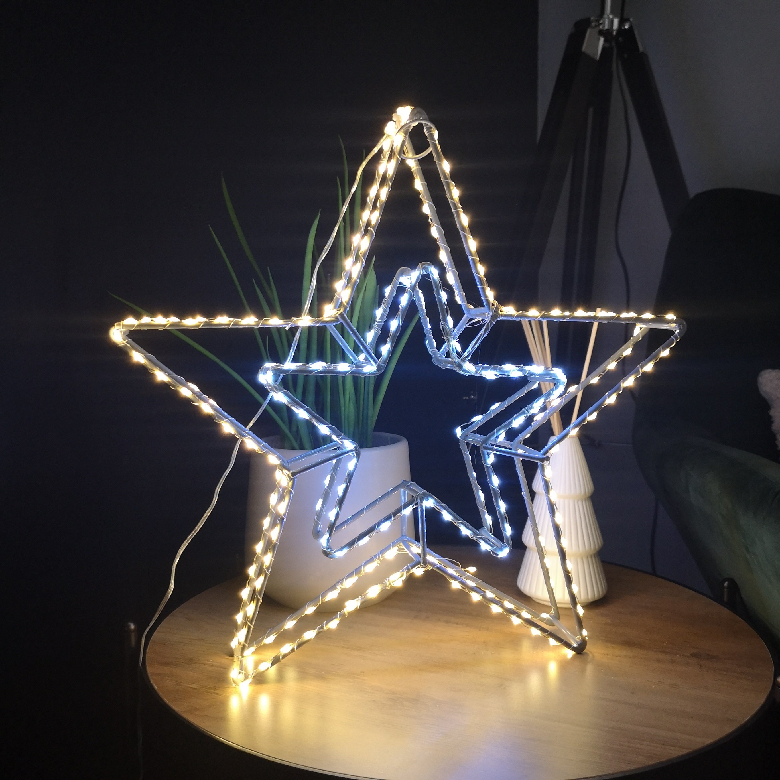 38cm LED Dewdrop Double Star Indoor Outdoor Christmas Decoration in White and Warm White