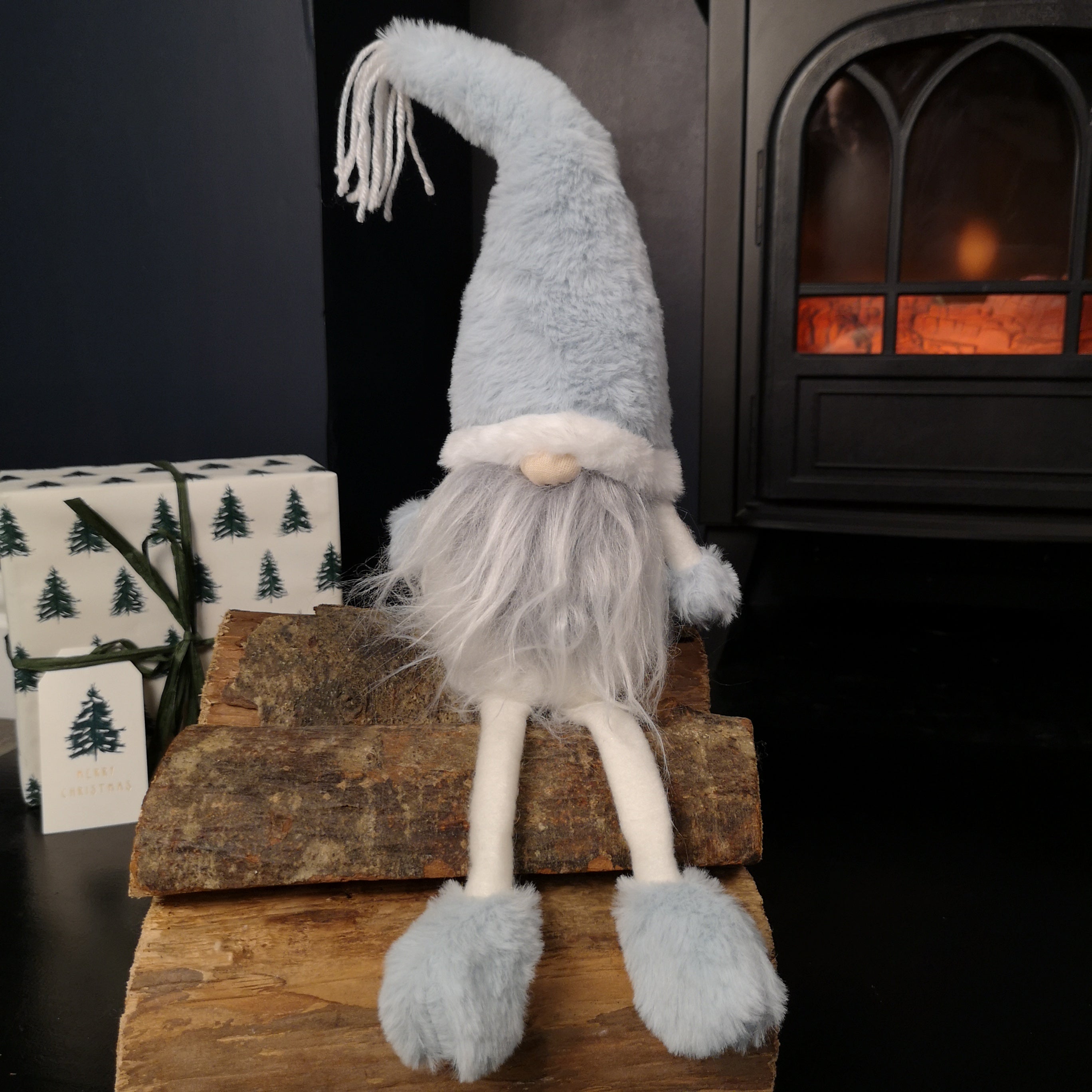 48cm Pastel Blue Plush Sitting Christmas Gonk with Dangly Legs Decoration