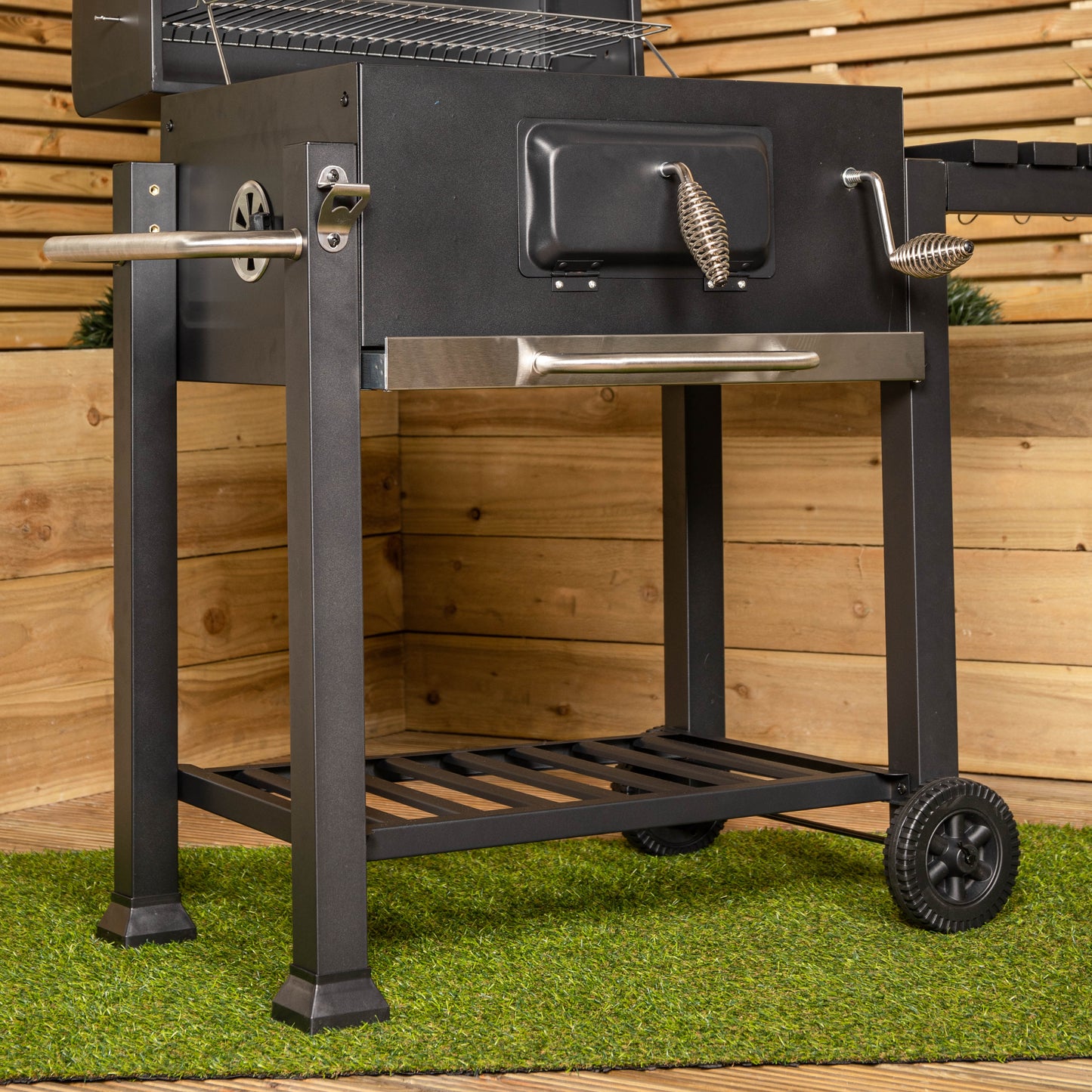 Samuel Alexander 115x46x106cm Black Steel Portable Rectangular BBQ Trolley with Thermometer Gauge and Cover