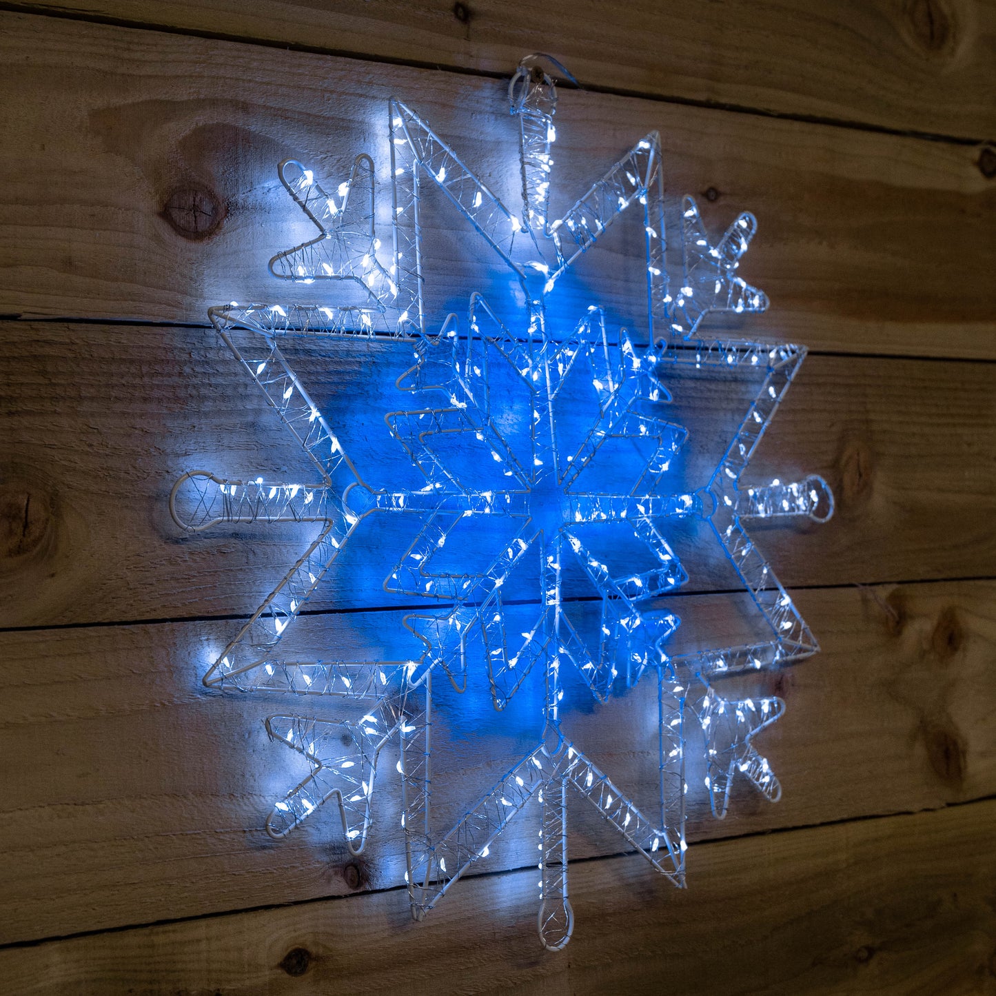 50cm Light up Metal Hanging Christmas Snowflake with 260 Blue and White LEDs