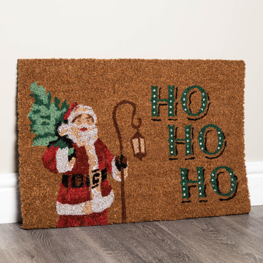 60cm x 40cm Brown Christmas Ho Ho Ho Doormat with Santa