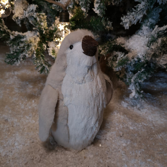 33cm Indoor Standing White Bristle Penguin Christmas Decoration