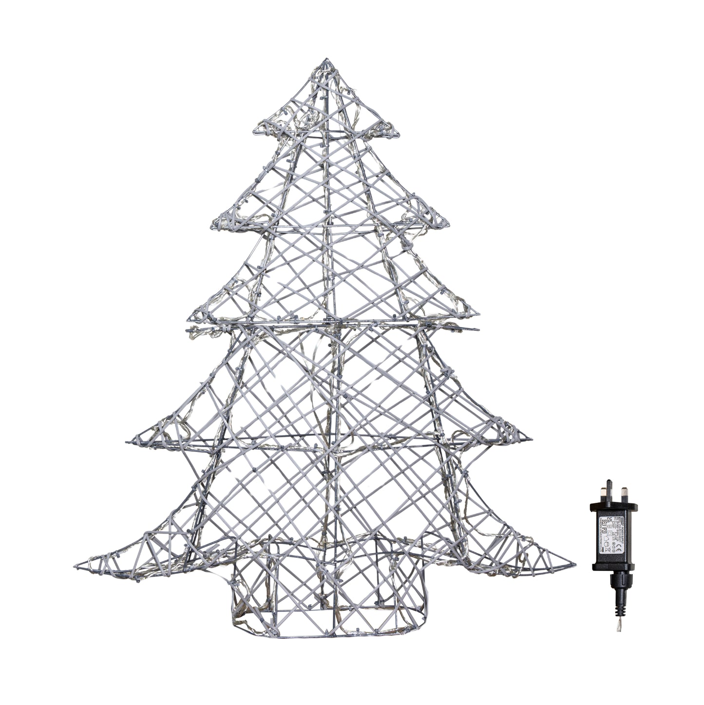 90cm Light up Grey Rattan Christmas Tree with 120 White & Warm White LEDs