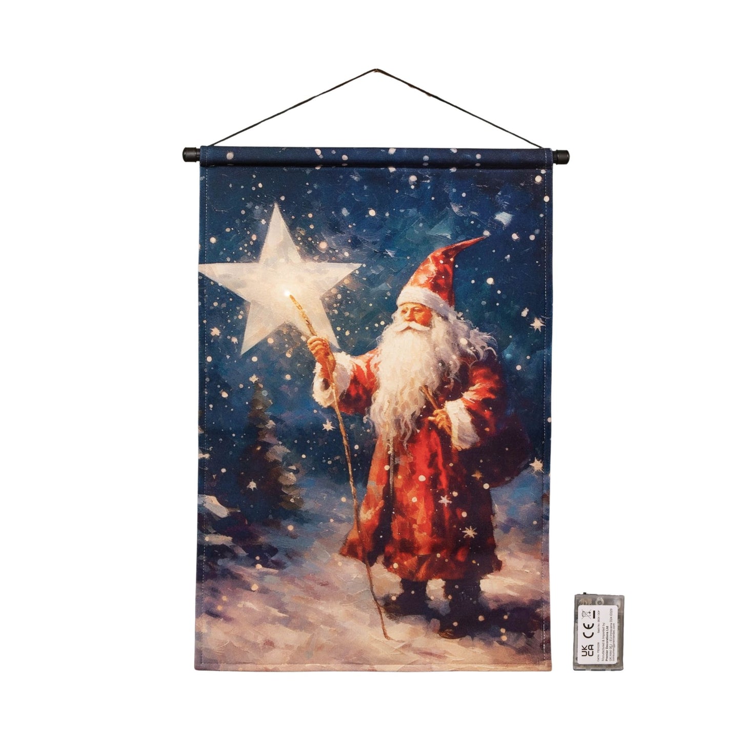 60cm x 40cm Battery Operated Light up St Nick Fabric Hanging Christmas Banner