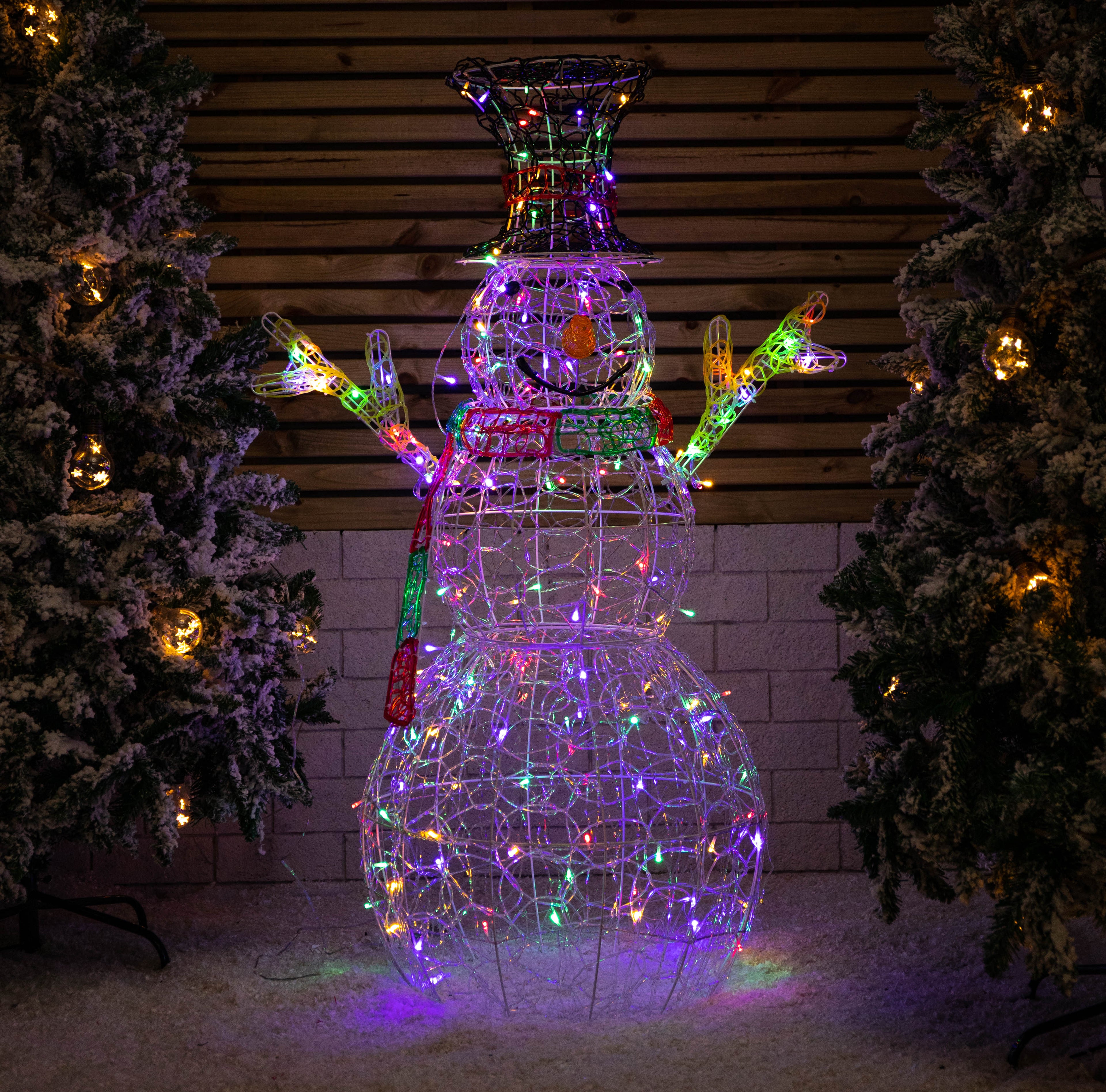 1.3m Light up Soft Acrylic Christmas Snowman with 160 Multi-Coloured LEDs